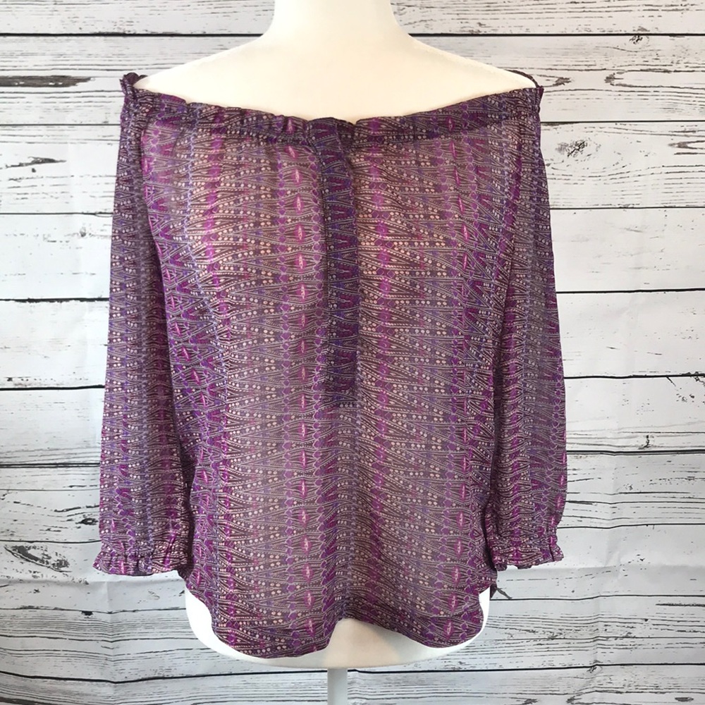 American Eagle- Purple off-shoulder chiffon top, S